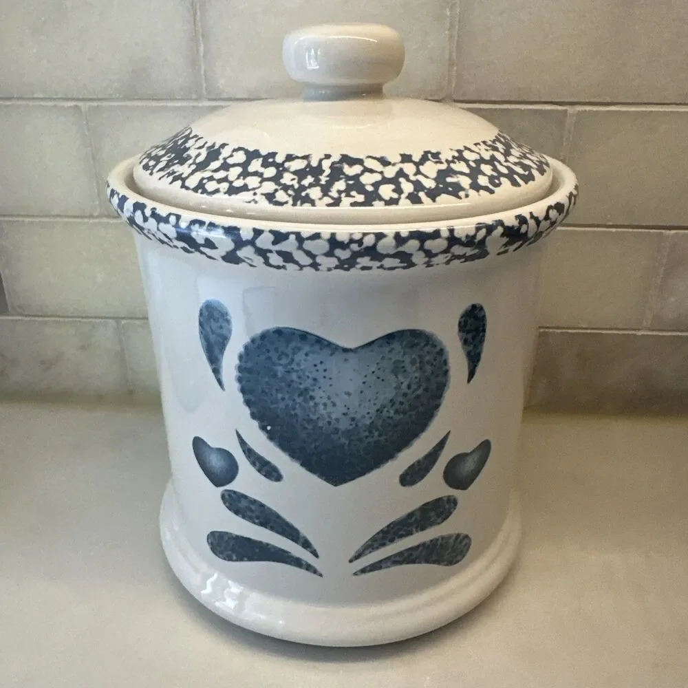Vintage Blue Heart Spongeware 